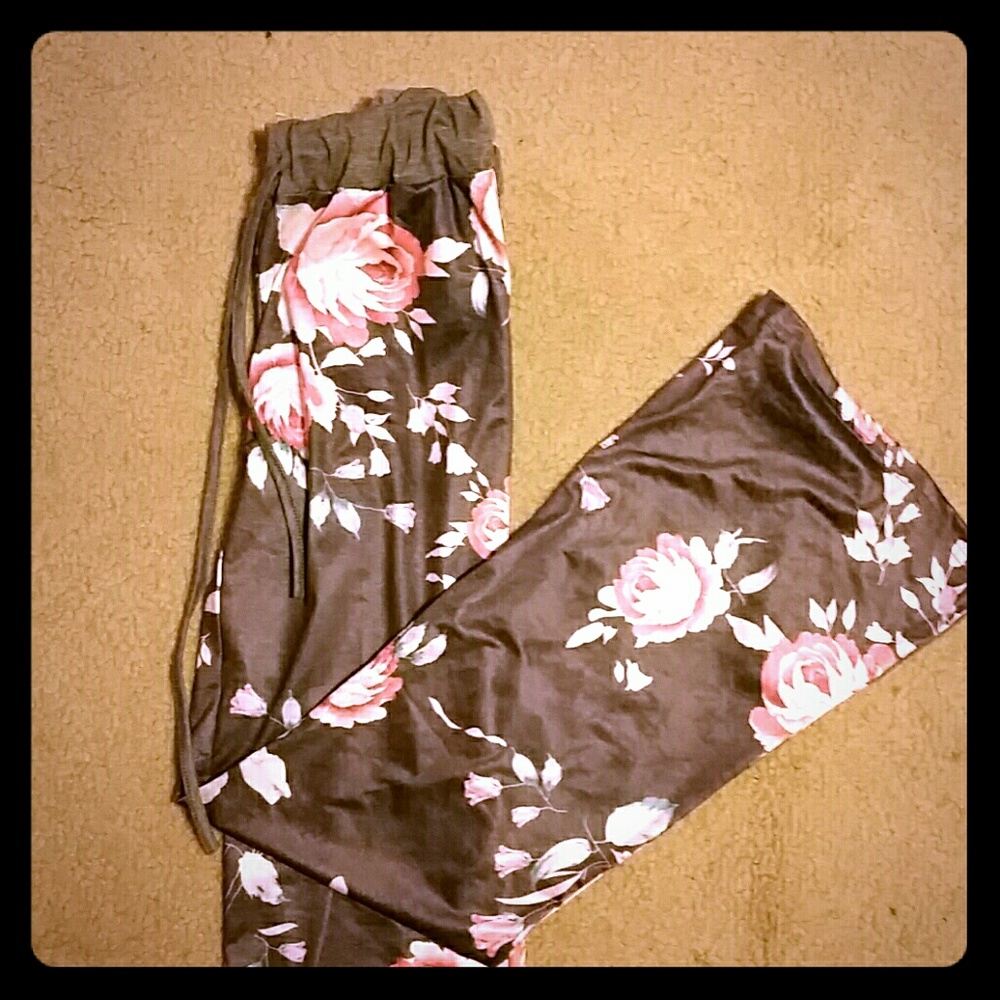Grey Floral Drawstring Lounge Pants